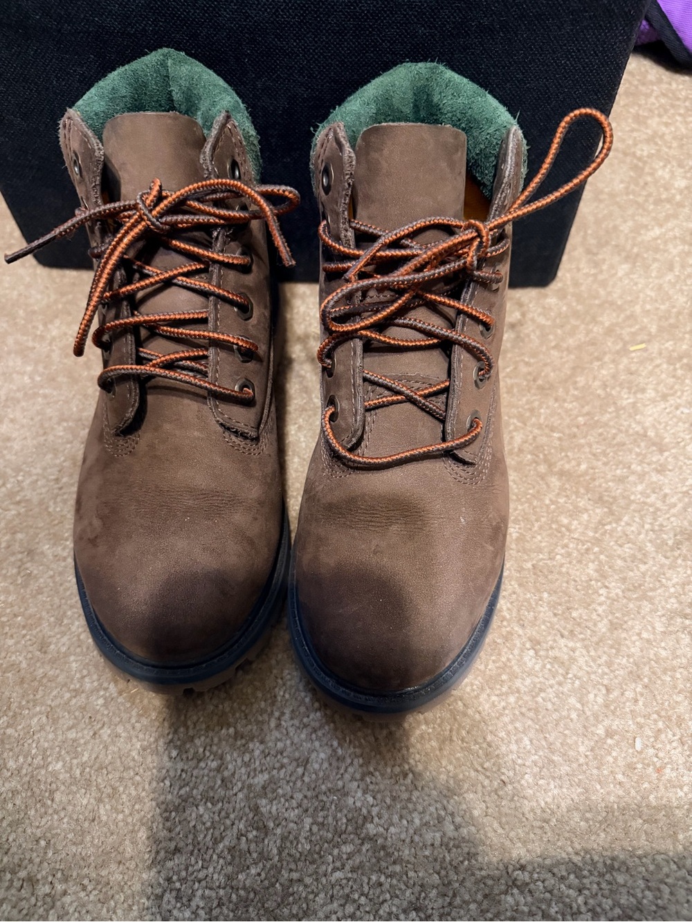 Timberland Brown Kids Lace-Up Suede Boots with Green Lining